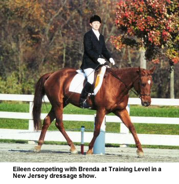 Eileen competing with Brenda at Training Level in a New Jersey dressage show.